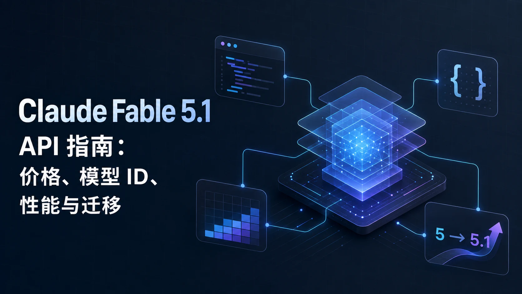 Claude Fable 5.1 API 指南封面:分层智能核心连接代码、API、价格与版本迁移符号